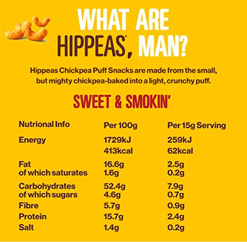 HIPPEAS Smoky Paprika Chickpea Puff Vegan Crisps | 50 x 15g Packets | Plant-Based, Source of Protein & Fibre | Free from Gluten & Artificial Flavours | Light & Crunchy - 62 calories per serving