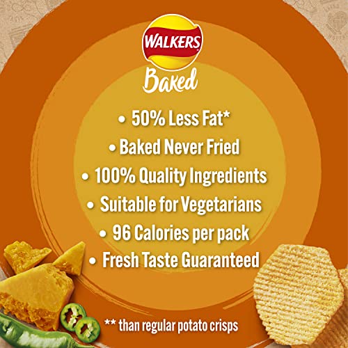 Walkers Oven Baked Cheese & Jalepeno Crisps 6 X 22g, Yellow