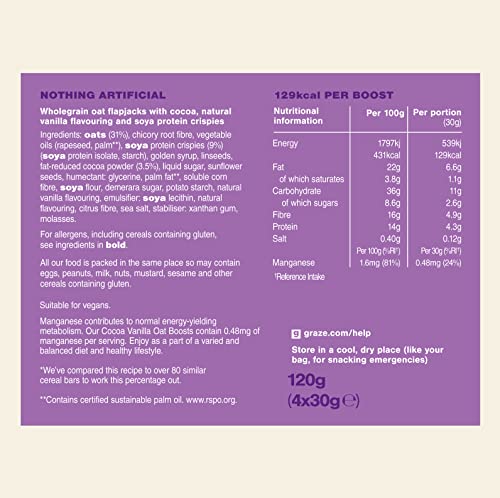 Graze Protein Oat Bites Cereal Bars Cocoa Vanilla, 4 x 30g