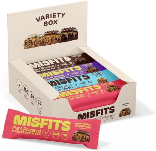 Misfits Vegan Protein Bar, High Protein, Low Sugar, Gluten Free, Plant Based Protein Bar, 12 Pack (01 Variety Pack)