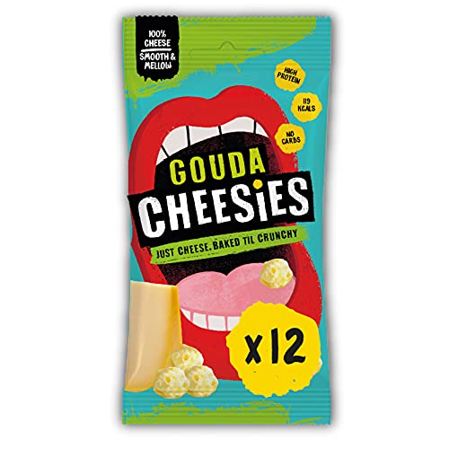 CHEESIES | Crunchy Cheese Keto Snack | Gouda | 100% Cheese | Sugar Free, Gluten Free, No Carb | High Protein and Vegetarian | Crunchy, Baked and Tasty | Multipack | 12 x 20g Bags