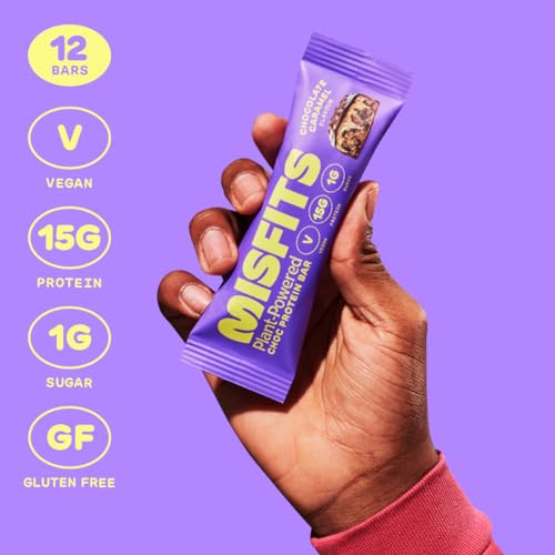 Misfits Vegan Protein Bar, High Protein, Low Sugar, Gluten Free, Plant Based Protein Bar, 12 Pack (01 Variety Pack)