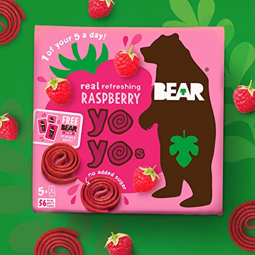 BEAR Raspberry Yoyos - Dried Fruit Rolls - Healthy Kids Snack - Vegan - (Pack of 30)20g, 6 Packs x 5 Small packs