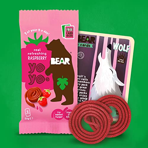 BEAR Raspberry Yoyos - Dried Fruit Rolls - Healthy Kids Snack - Vegan - (Pack of 30)20g, 6 Packs x 5 Small packs