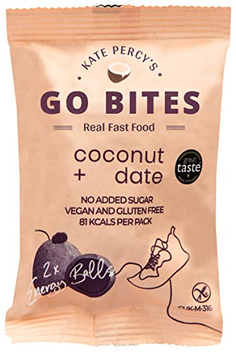 Kate Percy's Go Bites Coconut + Date 2 Ball x 12 Packs | Vegan | Gluten Free | Low Calorie | Dairy Free | No Added Sugar | Great Taste Award | Healthy Snack