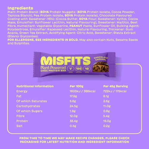 Misfits Vegan Protein Bar, High Protein, Low Sugar, Gluten Free, Plant Based Protein Bar, 12 Pack (01 Variety Pack)