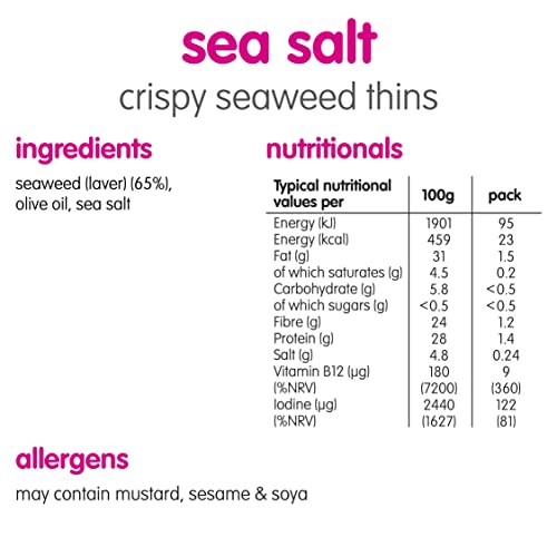 Itsu Sea Salt Flavour Seaweed Thins | Crispy seaweed | 5 g, 18 Count (Pack of 1) | Vegan, Low Calorie, Healthy Snack