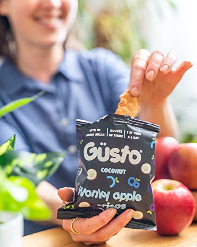 GUSTO SNACKS Crunchy Apple Crisps with a Coconut Twist - Healthy Kids & Adults Fruit Snacks - 20g (12 packs)