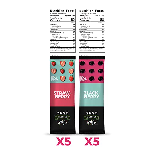 Zest Delites Fruit Roll Ups Berries, Dried Fruit Leather Sweets, Healthy Snack, 25g Pack of 10, Strawberry, Blackberry, Vegeterian Healthy Lunchbox Snacks Bulk, Fruit Bars Snacks