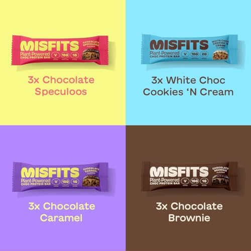 Misfits Vegan Protein Bar, High Protein, Low Sugar, Gluten Free, Plant Based Protein Bar, 12 Pack (01 Variety Pack)
