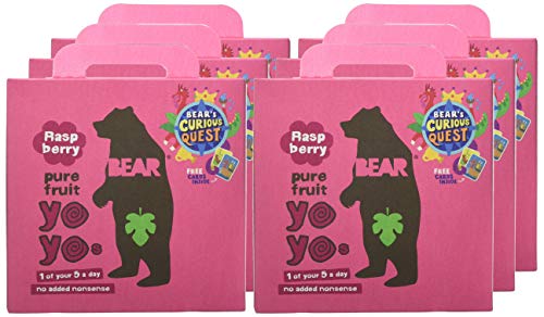 BEAR Raspberry Yoyos - Dried Fruit Rolls - Healthy Kids Snack - Vegan - (Pack of 30)20g, 6 Packs x 5 Small packs