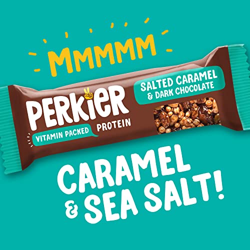 Perkier Salted Caramel & Dark Chocolate Snack Bars (15 Pack) – Vegan – Gluten Free – Protein – High Fibre – Lower Sugar - Natural Ingredients – Lower Calorie – Healthy – No Palm Oil