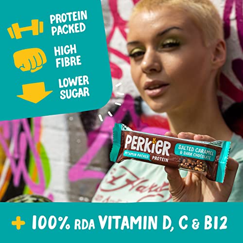 Perkier Salted Caramel & Dark Chocolate Snack Bars (15 Pack) – Vegan – Gluten Free – Protein – High Fibre – Lower Sugar - Natural Ingredients – Lower Calorie – Healthy – No Palm Oil