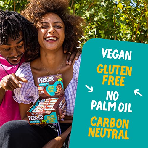 Perkier Salted Caramel & Dark Chocolate Snack Bars (15 Pack) – Vegan – Gluten Free – Protein – High Fibre – Lower Sugar - Natural Ingredients – Lower Calorie – Healthy – No Palm Oil