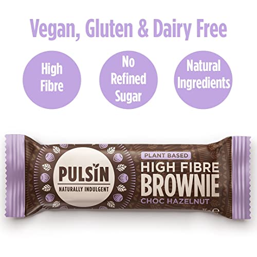 Pulsin - Choc Hazelnut High Fibre Brownie -18 x 35g - 5.1g Fibre, 2.8g Protein, 141 Kcals Per Serving - Gluten Free, Palm Oil Free & Dairy Free Bar