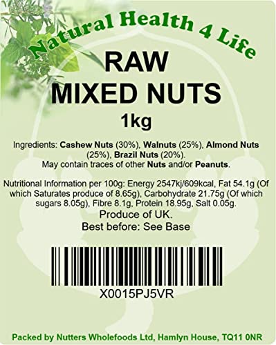 Natural Health 4 Life Snack Nut Mixes Whole Mixed Nuts (Walnuts, Almonds, Cashews, Brazils) 1 kg in Resealable Pouch (1 Pouch)