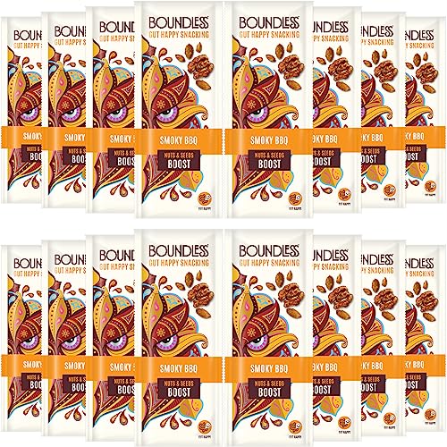 Boundless Activated Nuts and Seeds - Gut Health Mixed Nuts & Seed Mix - Smoky BBQ Sunflower Seeds, Pumpkin Seeds, Walnuts - Gluten Free Snacks Bulk, Vegan Protein Snacks, Savoury Snacks, 16 x 25g