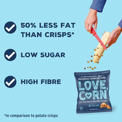 LOVE CORN Variety Pack (8x Sea Salt, 8x BBQ, 8x Salt & Vinegar 20g) – Healthy Snacks Ideal for Gluten Free & Vegan Diets – Low Sugar Alternative for Crisps, Mixed Nuts & Pretzels – Perfect To Graze On