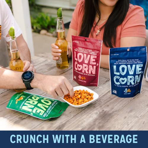LOVE CORN Variety Pack (8x Sea Salt, 8x BBQ, 8x Salt & Vinegar 20g) – Healthy Snacks Ideal for Gluten Free & Vegan Diets – Low Sugar Alternative for Crisps, Mixed Nuts & Pretzels – Perfect To Graze On