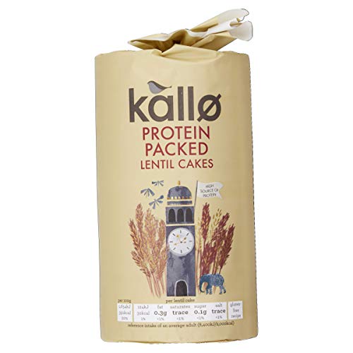 Kallo Protein Packed Lentil Cakes, Low Fat Healthy Snacks, Vegan & Coeliac Friendly, Gluten Free & Sugar Free with No Artificial Colours or Flavours, Single Pack – 1 x 100g