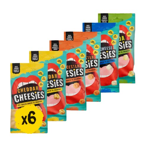 CHEESIES | Crunchy Cheese Keto Snack | Variety Pack (Selection 1) | 100% Cheese | Sugar Free, Gluten Free, No Carb | High Protein and Vegetarian | Crunchy, Baked and Tasty | Multipack | 6 x 20g Bags
