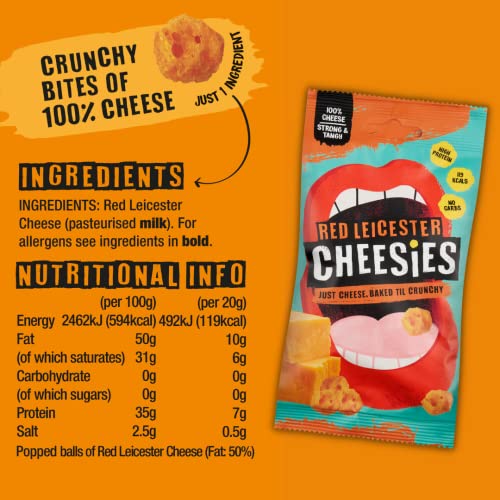 CHEESIES | Crunchy Cheese Keto Snack | Variety Pack (Selection 1) | 100% Cheese | Sugar Free, Gluten Free, No Carb | High Protein and Vegetarian | Crunchy, Baked and Tasty | Multipack | 6 x 20g Bags