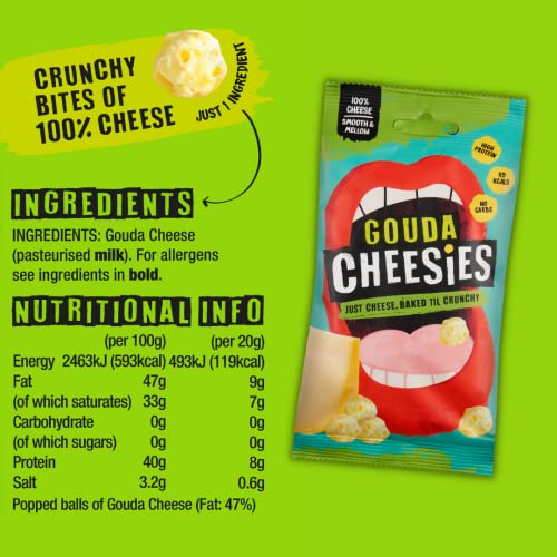 CHEESIES | Crunchy Cheese Keto Snack | Variety Pack (Selection 1) | 100% Cheese | Sugar Free, Gluten Free, No Carb | High Protein and Vegetarian | Crunchy, Baked and Tasty | Multipack | 6 x 20g Bags