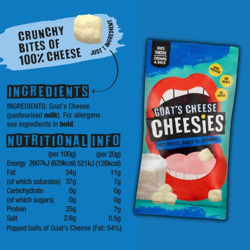 CHEESIES | Crunchy Cheese Keto Snack | Variety Pack (Selection 1) | 100% Cheese | Sugar Free, Gluten Free, No Carb | High Protein and Vegetarian | Crunchy, Baked and Tasty | Multipack | 6 x 20g Bags
