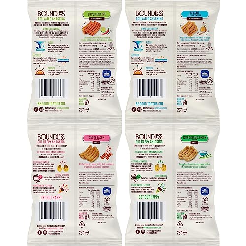 Boundless Activated Nuts and Seeds / Chips Variety Pack - Gut Health - Mixed Nuts & Seed Mix (4 x 25g) & Vegan Crisps Multipack (4 x 23g) - Savoury Vegan Protein Snacks, Gluten Free Snacks Bulk