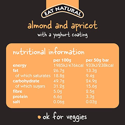 Eat Natural Bars with Yoghurt Coating Fruit Nut Cereal Bars, Almond & Apricot 50g (Pack of 12)