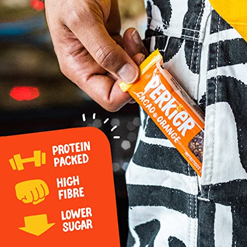 Perkier Cacao & Orange Snack Bars (18 Pack) – Vegan – Gluten Free – Protein – High Fibre – Lower Sugar - Natural Ingredients – Lower Calorie – Healthy – No Palm Oil