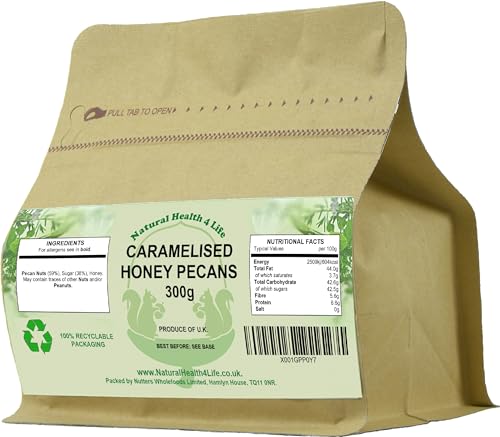 Natural Health 4 Life Snack Nut Caramelised Honey Pecan Nuts 300 g in Recyclable Pouch (1 Pouch)