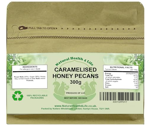 Natural Health 4 Life Snack Nut Caramelised Honey Pecan Nuts 300 g in Recyclable Pouch (1 Pouch)