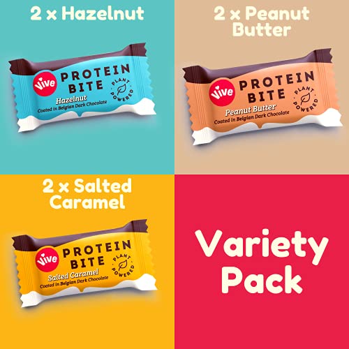 Vive Protein Bites, Gluten Free, High Fibre, Vegan Snacks, Mini Protein Bars, Dark Chocolate Coated Mixed Box, 6 x 20g
