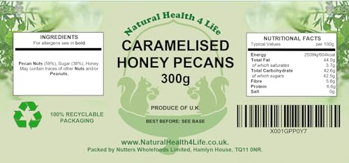 Natural Health 4 Life Snack Nut Caramelised Honey Pecan Nuts 300 g in Recyclable Pouch (1 Pouch)