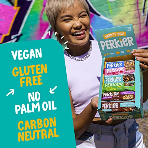 Perkier Variety Box Snack Bars (18 Pack) – Vegan – Gluten Free – Protein – High Fibre – Lower Sugar - Natural Ingredients – Lower Calorie – Healthy – No Palm Oil