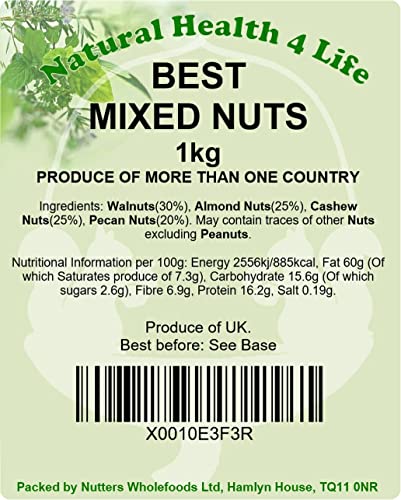 Natural Health 4 Life Snack Nut Mix Best Mixed Whole Nuts (Walnuts, Almonds, Cashews, Pecans) 1 kg in Resealable Pouch (1 Pouch)