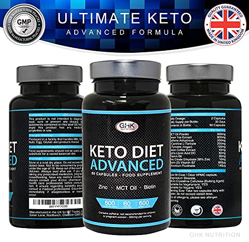 Keto Burn Tablets, a complete 1 Month Supply UK Manufactured - High MCT Oil capsules, Biotin & Green Tea Content - Keto diet Pills