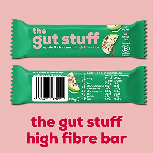 The Gut Stuff – Good Fibrations High Fibre Fruit & Nut Bars – Apple & Cinnamon Flavour – 12 x 35g Bar Box – Gut Friendly Snack, Gluten-Free, Vegan, Low Calorie