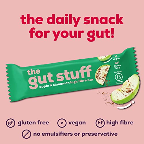The Gut Stuff – Good Fibrations High Fibre Fruit & Nut Bars – Apple & Cinnamon Flavour – 12 x 35g Bar Box – Gut Friendly Snack, Gluten-Free, Vegan, Low Calorie