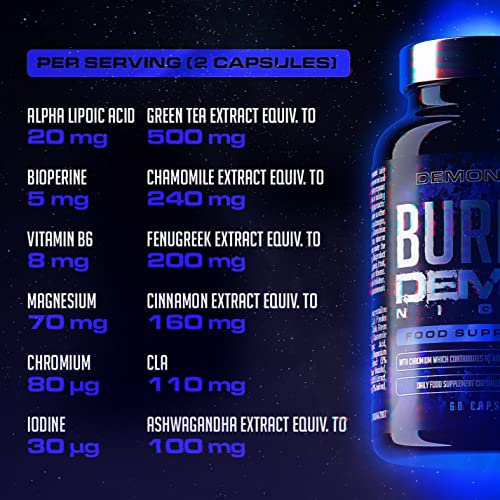 Burner Demon Night for Women and Men – Revolutionary Before Bed Burner Capsules for Use Alongside a Keto Diet Vegetarian & Vegan Capsules (60 Count (Pack of 1))