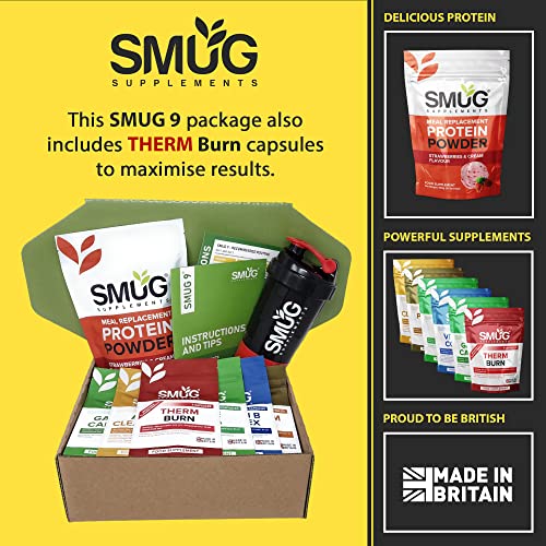 9 Day Fat Burner Package - Therm Burn Edition - Diet and Detox with Routine - Clean 9 Day Weight Loss Plan with Fat Burn Pills, Appetite Suppressants and Protein Powder (Strawberries & Cream)
