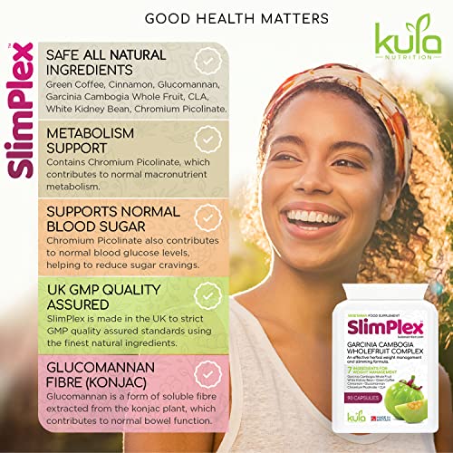 SlimPlex Garcinia Cambogia - Whole Fruit Complex - Weight Management - Tablets Plus Glucomannan, Green Coffee Extract, White Kidney Bean, CLA and Chromium Picolinate - 90 Capsules