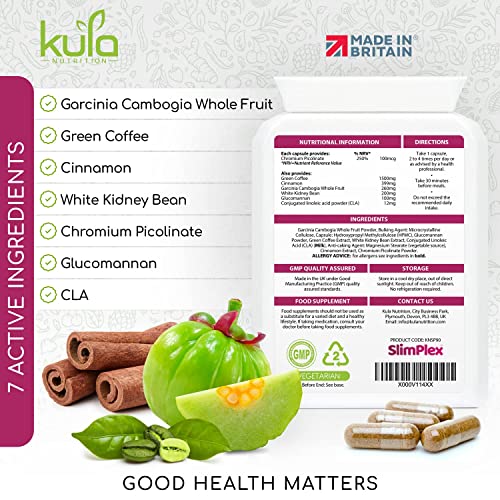 SlimPlex Garcinia Cambogia - Whole Fruit Complex - Weight Management - Tablets Plus Glucomannan, Green Coffee Extract, White Kidney Bean, CLA and Chromium Picolinate - 90 Capsules
