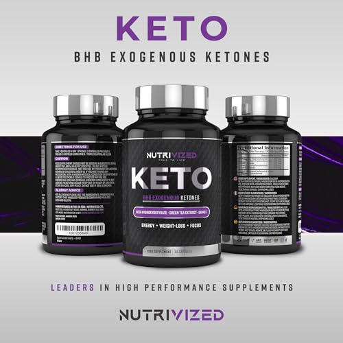 Nutrivized Keto Diet Pills - BHB - Premium Pure c8 MCT Oil - 1800mg - Exogenous Ketones - Weight Loss Formula for Men & Women - Contribute to Fatty Acid & Carb Metabolism - Made in The UK
