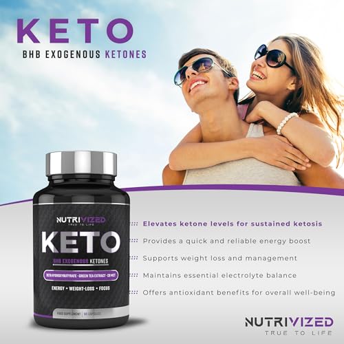 Nutrivized Keto Diet Pills - BHB - Premium Pure c8 MCT Oil - 1800mg - Exogenous Ketones - Weight Loss Formula for Men & Women - Contribute to Fatty Acid & Carb Metabolism - Made in The UK