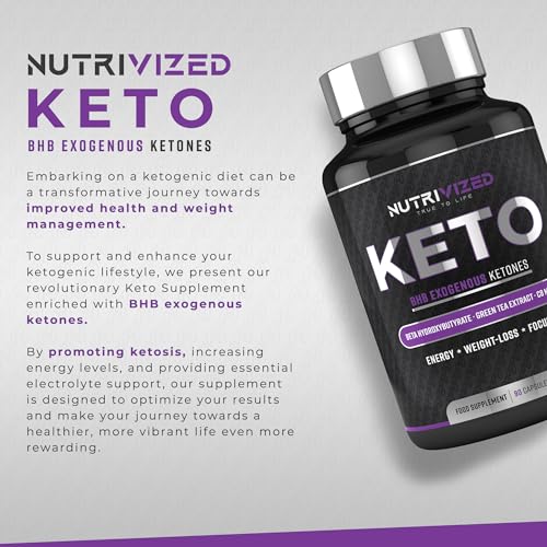 Nutrivized Keto Diet Pills - BHB - Premium Pure c8 MCT Oil - 1800mg - Exogenous Ketones - Weight Loss Formula for Men & Women - Contribute to Fatty Acid & Carb Metabolism - Made in The UK