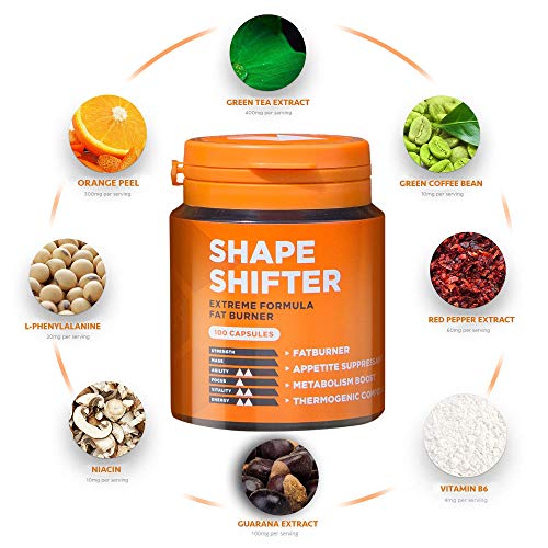 Shape Shifter Natural Fat Burner Weight Loss Tablets - 100 X Metabolism Booster, Fat Burning Pills - Weight Management for Men & Women