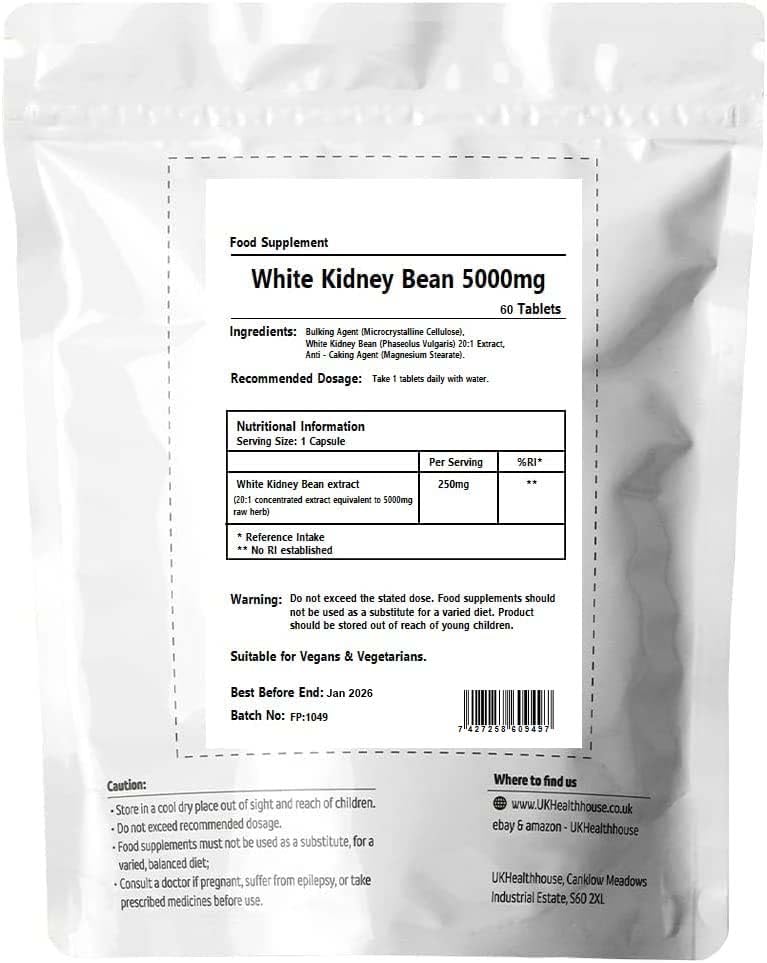 White Kidney Bean Extract 5000mg x 60 Tablet - Weight Loss, Carb Blocker, Diet Pills, Fat Absorber, High Strength Carbohydrate Control Supplement