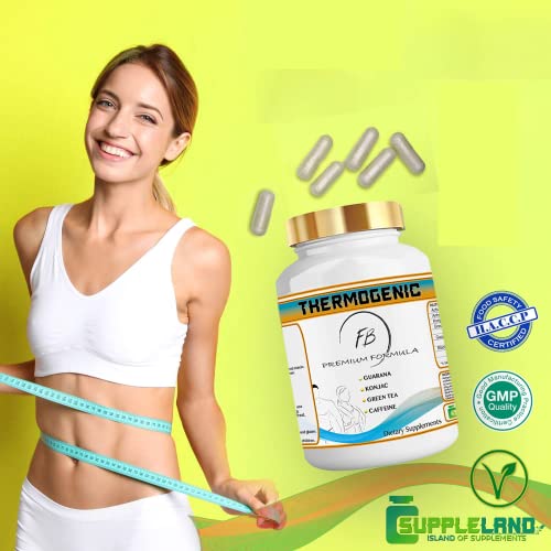 SUPPLELAND : FAT BURNER THERMOGENIC | GREEN TEA + L-CARNITINE + CAFFEINE + GUARANA | 4 Months Supplement | 120 Vegan Caps| for men and women | Weight Loss Pills that Work Fast - Slimming Pills